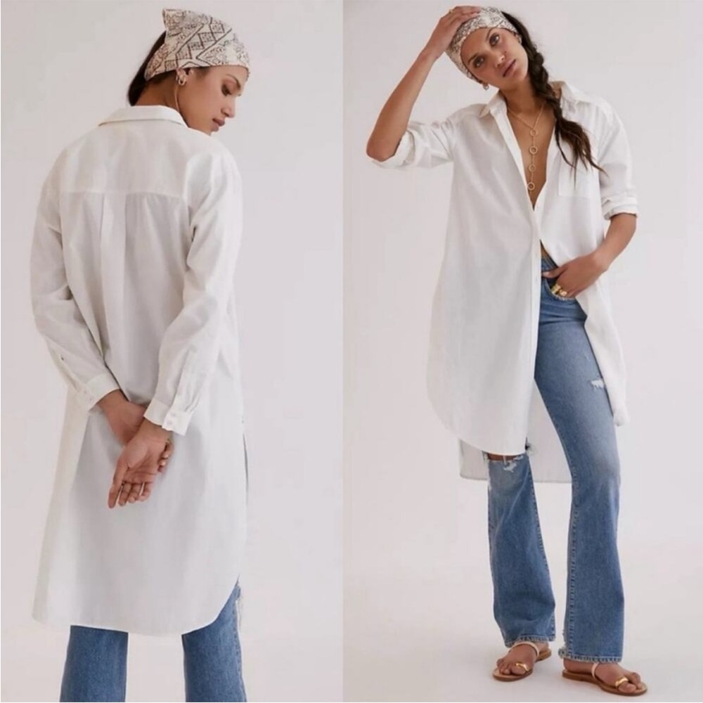 Anthropologie Maeve Maxi Tunic Poplin Buttondown